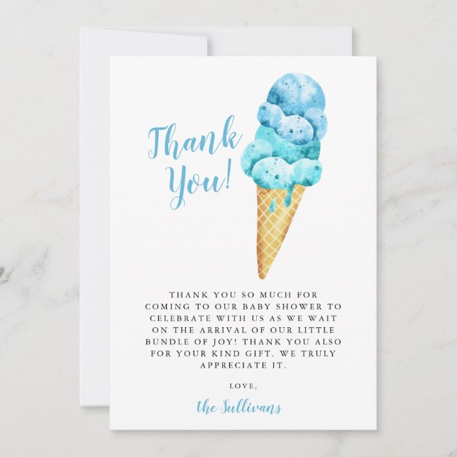 Carte De Remerciements Baby shower de glace bleu vert aquarelle (Devant)