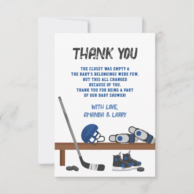 Carte De Remerciements Baby Shower de hockey sur glace (Devant)