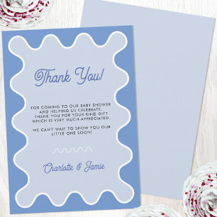 Carte De Remerciements Baby shower de la bordure de courbe bleue rétro