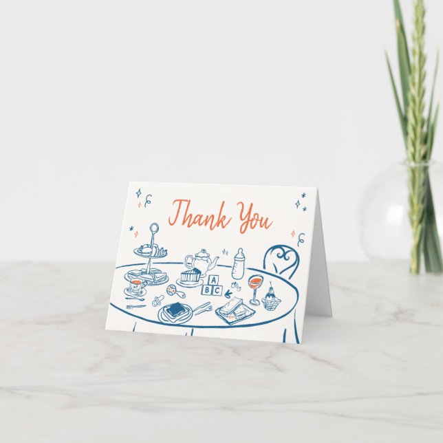 Carte De Remerciements Baby shower de la fête à main (Devant)