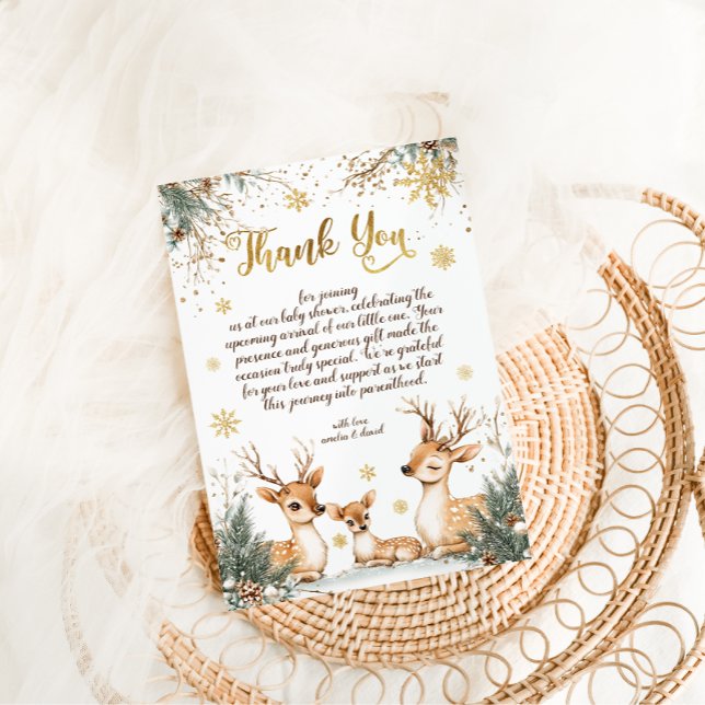 Carte De Remerciements Baby shower de la forêt de neige d'hiver (Créateur téléchargé)