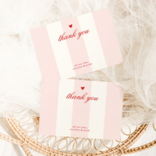 Carte De Remerciements Baby Shower de la Saint-Valentin à rayures roses e