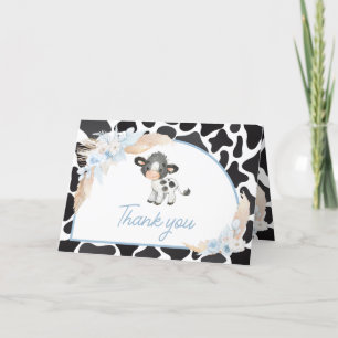 Carte De Remerciements Baby shower de la vache Blue Boho Highland