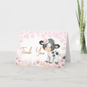 Carte De Remerciements Baby shower de la vache rose