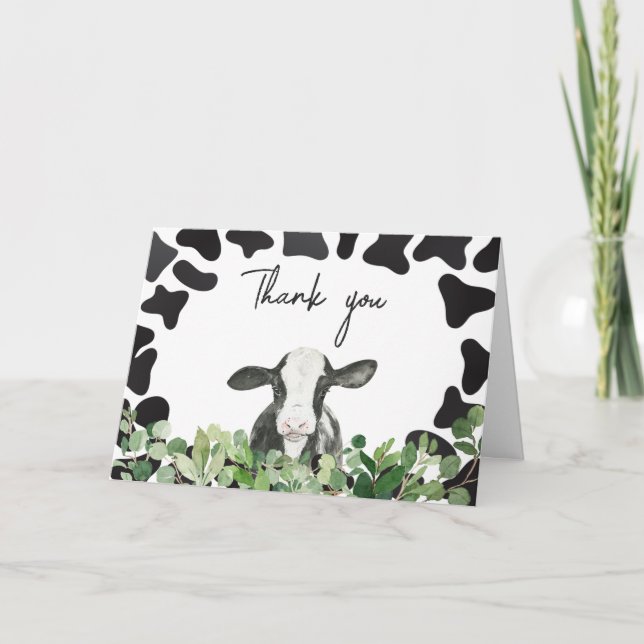 Carte De Remerciements Baby shower de la vache verte (Devant)