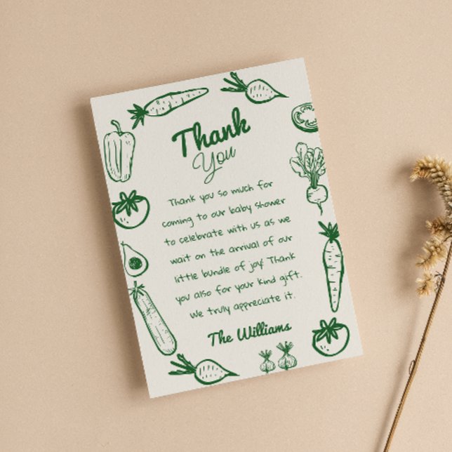 Carte De Remerciements Baby shower de légumes de culture locale dessinés  (Créateur téléchargé)