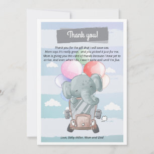 Carte De Remerciements baby shower de l'éléphant au volant