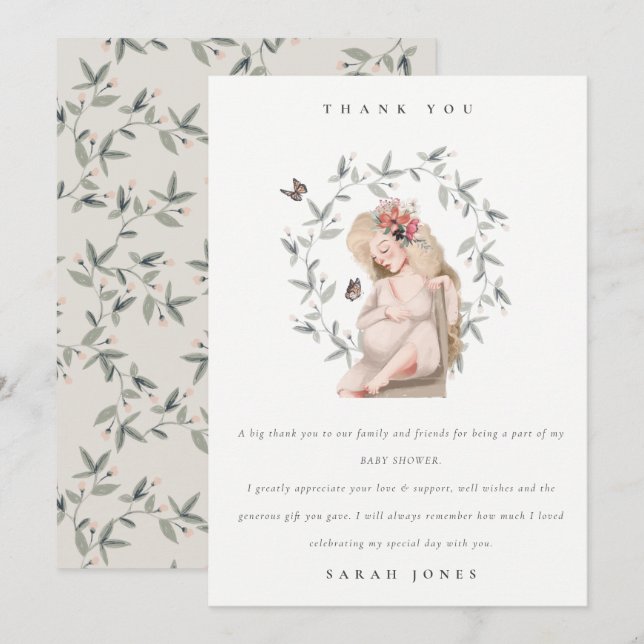 Carte De Remerciements Baby shower de liage pour femmes élégantes (Devant / Derrière)