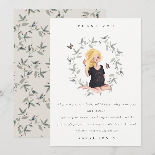 Carte De Remerciements Baby shower de liage pour femmes élégantes (Devant / Derrière)