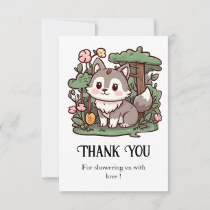 Carte De Remerciements Baby shower de loup de taureau blanc Pastel
