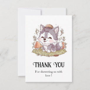 Carte De Remerciements Baby shower de loup jouant enchanté