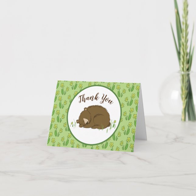 Carte De Remerciements Baby shower de l'ours couché Bois (Devant)