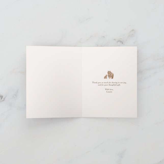 Carte De Remerciements Baby shower de l'ours des bois (Intérieur)