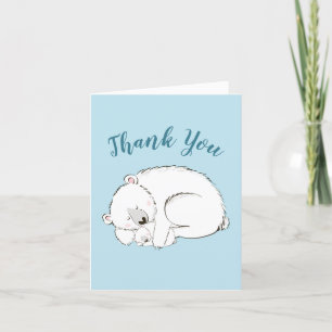 Carte De Remerciements Baby shower de l'ours polaire Garçon bleu hivernal