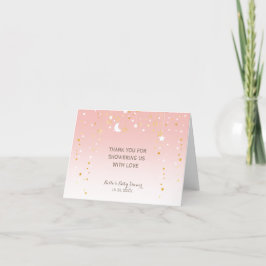 Carte De Remerciements Baby shower de lune aux étoiles roses