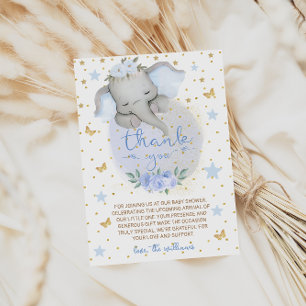 Carte De Remerciements Baby shower de lune aux fleurs bleues éléphantes
