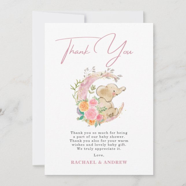 Carte de remerciements Baby shower de lune fleurie (Devant)