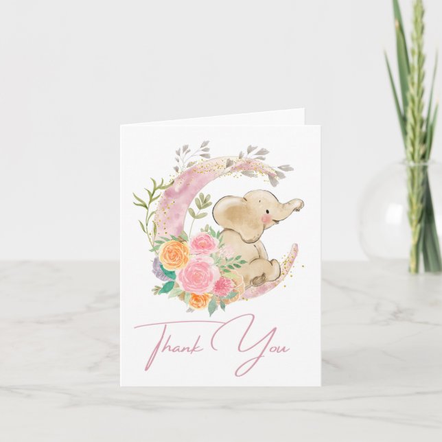 Carte de remerciements Baby shower de lune fleurie (Devant)