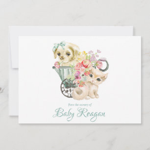 Carte De Remerciements Baby shower de monogramme de chaton et de chiot