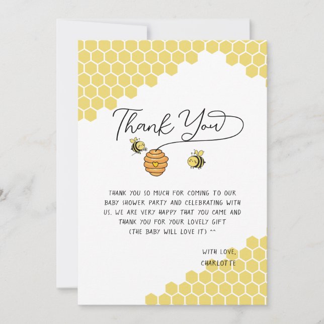 Carte De Remerciements Baby shower de nid d'abeille mignonne (Devant)
