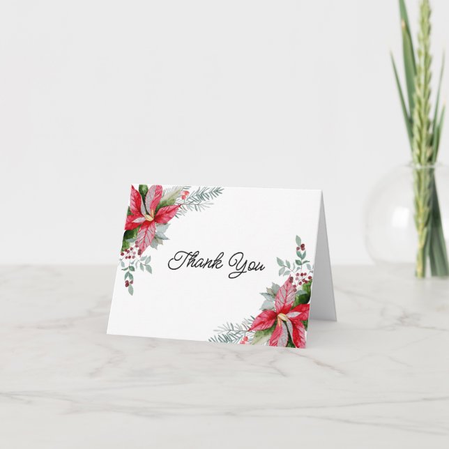 Carte De Remerciements Baby shower de Noël Floral Rouge Poinsettia (Devant)