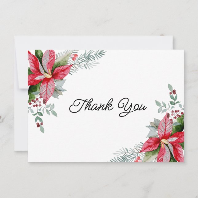 Carte De Remerciements Baby shower de Noël Floral Rouge Poinsettia (Devant)