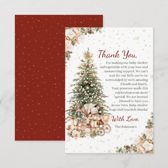 Carte De Remerciements Baby shower de Noël Neutre Boho (Devant / Derrière)