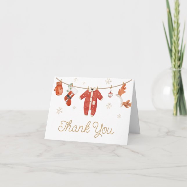 Carte De Remerciements Baby shower de Noël père Noël (Devant)