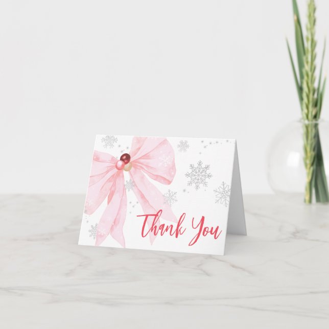 Carte De Remerciements Baby shower de Noël Pink Bow (Devant)