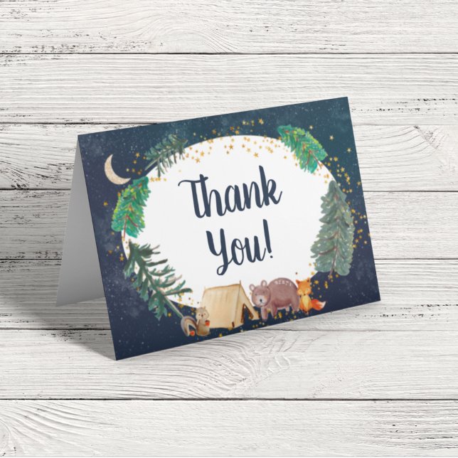 Carte De Remerciements Baby shower de nuit des animaux de bois rustique (Créateur téléchargé)