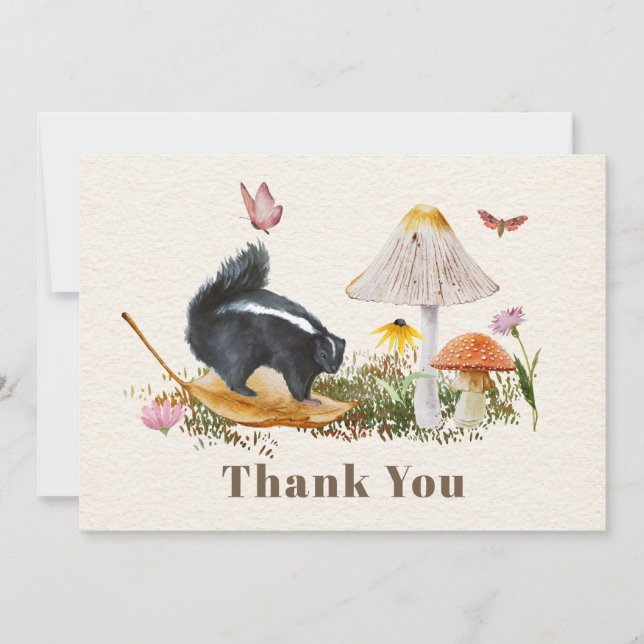 Carte De Remerciements Baby shower de papillons aux champignons de Skunk (Devant)