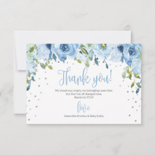 Carte De Remerciements Baby shower de parties scintillant en argent flora