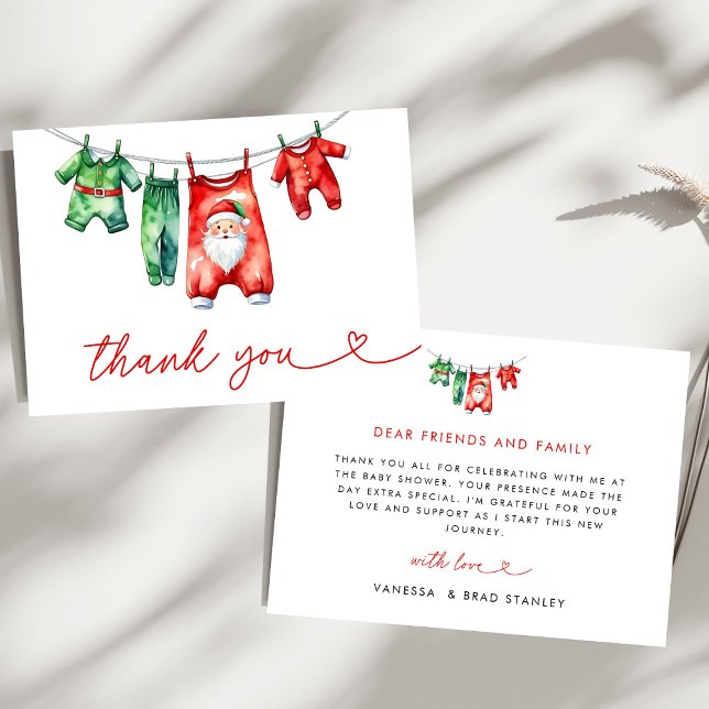 Carte De Remerciements Baby shower de Père Noël Red Holly (Créateur téléchargé)