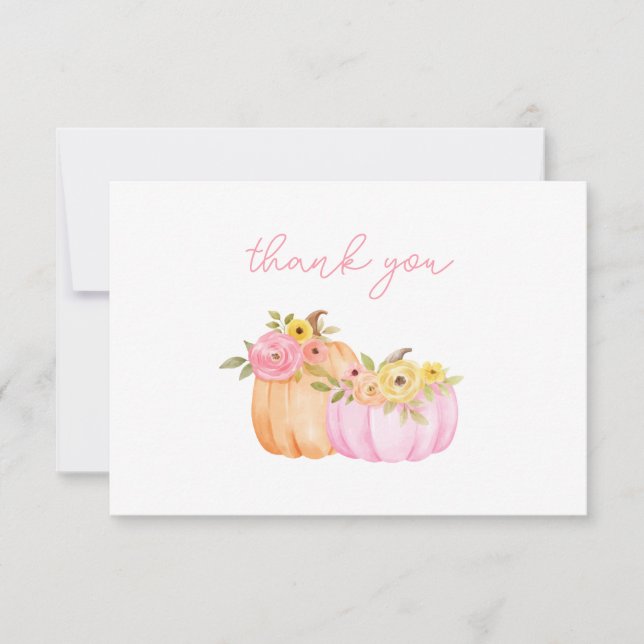 Carte De Remerciements Baby shower de petite fille Citrouille (Devant)