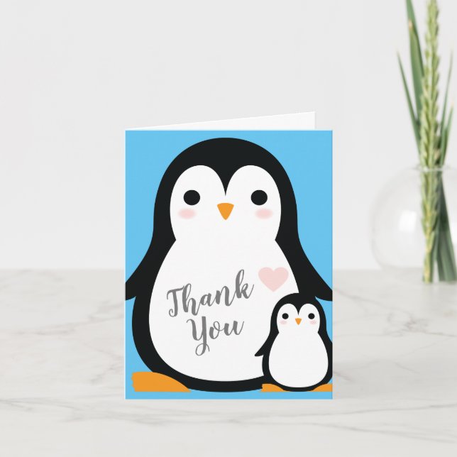 Carte De Remerciements Baby shower de pingouin (Devant)