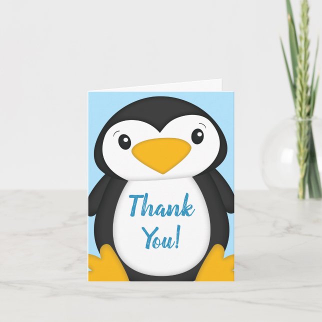 Carte De Remerciements Baby shower de pingouin bleu (Devant)