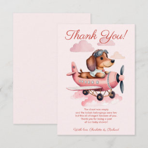 Carte De Remerciements Baby shower de plan Dachshund rose