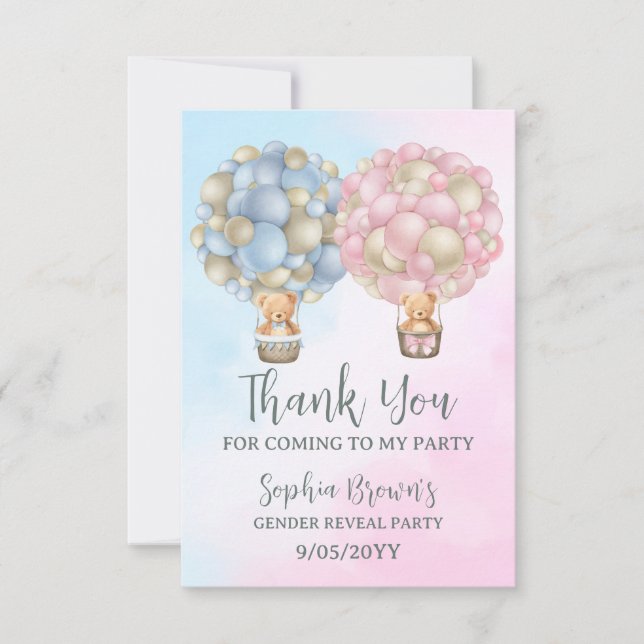 Carte De Remerciements Baby shower de révélation de genre garçon ou fille (Devant)