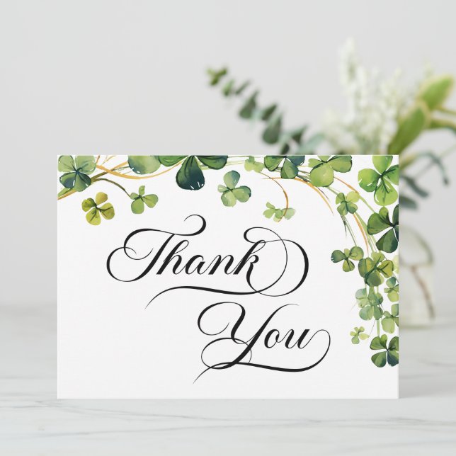 Carte De Remerciements Baby shower de script de petit Shamrock aquarelle (Debout devant)