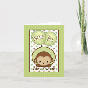Carte De Remerciements Baby shower de singe MPPv4 vert Remerciements Cart
