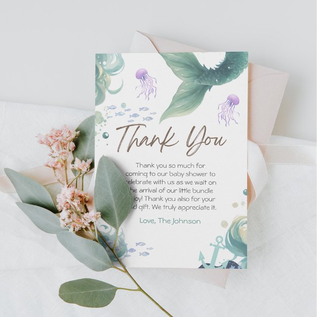 Carte De Remerciements Baby shower de sirène couleur méduse aquarelle (Créateur téléchargé)