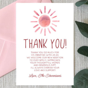 Carte De Remerciements Baby shower de soleil Boho rose