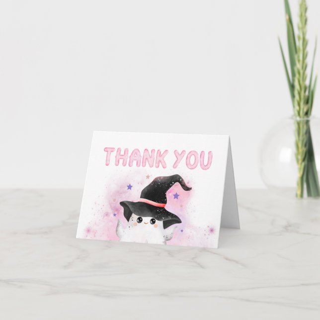 Carte De Remerciements Baby shower de sorcière de petit garçon rose (Devant)