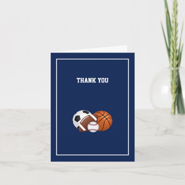 Carte De Remerciements Baby shower de sports bleu marine (Devant)