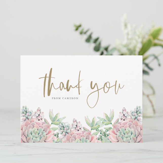 Carte De Remerciements Baby Shower de Succulents Aquarelle Pastel (Debout devant)