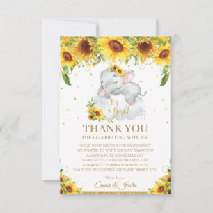 Carte De Remerciements Baby shower de tournesol aux éléphants dormants
