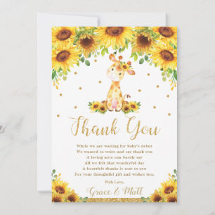 Carte De Remerciements Baby shower de tournesol de la Girafe