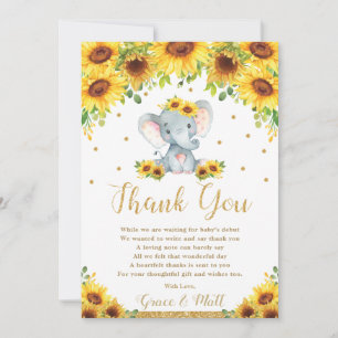 Carte De Remerciements Baby shower de tournesol éléphant