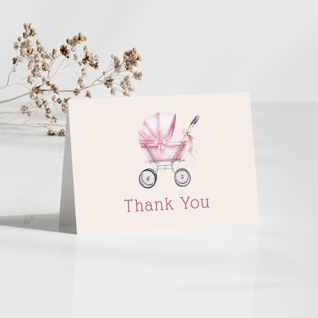 Carte De Remerciements Baby shower de transport pour bébé rose (Créateur téléchargé)