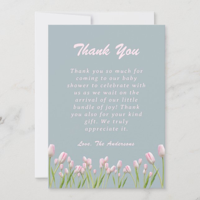 Carte de remerciements Baby shower de tulipes rose (Devant)